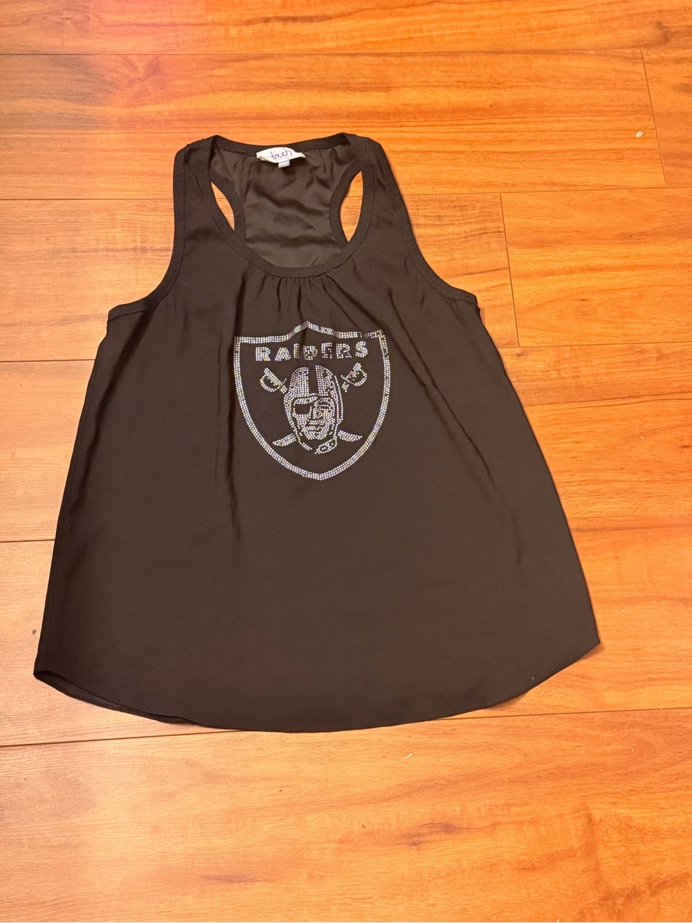 Touch by Alyssa Milano Black Rhinestone Raiders Logo Racerback Tank